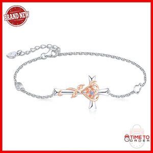 925 Sterling Silver Cross Birthstone Bracelet Adjustable Link Chain